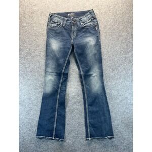 Silver‎ Jeans Women's 28x32 Suki Surplus Bootcut Dark Blue Thick Stitch Denim